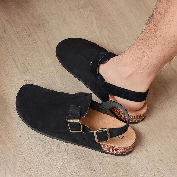 Men's Suede Clogs Cork Footbed Slip On Adjustable Back Strap Women - Picture 7 of 8